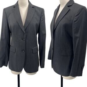 Brooks Brothers Pinstripe Blazer 100% Wool Single Breasted Buttons Gray Womens 6